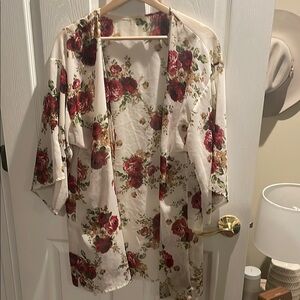 Floral Kimono Cardigan - Red and White
